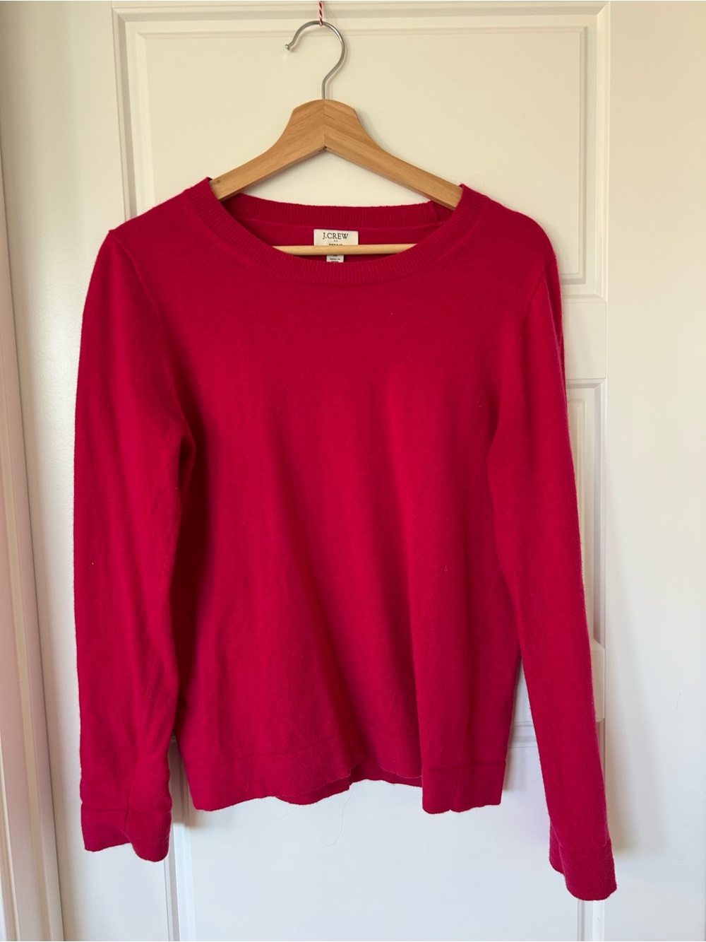 J. Crew Women's Crewneck Sweater in Bright Raspberry- cotton and wool